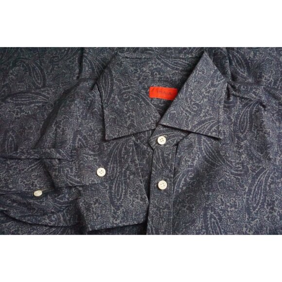 Isaia Napoli Blue Paisley 100% Cotton Mens Dress Shirt Sz 15 3/4 New Tags